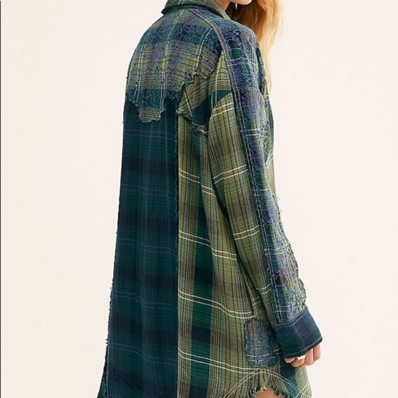 We The Free Deep Pacific Plaid Maxi Top, Mini Dress, Small | Indie Sleaze, Boho - Picture 3 of 14